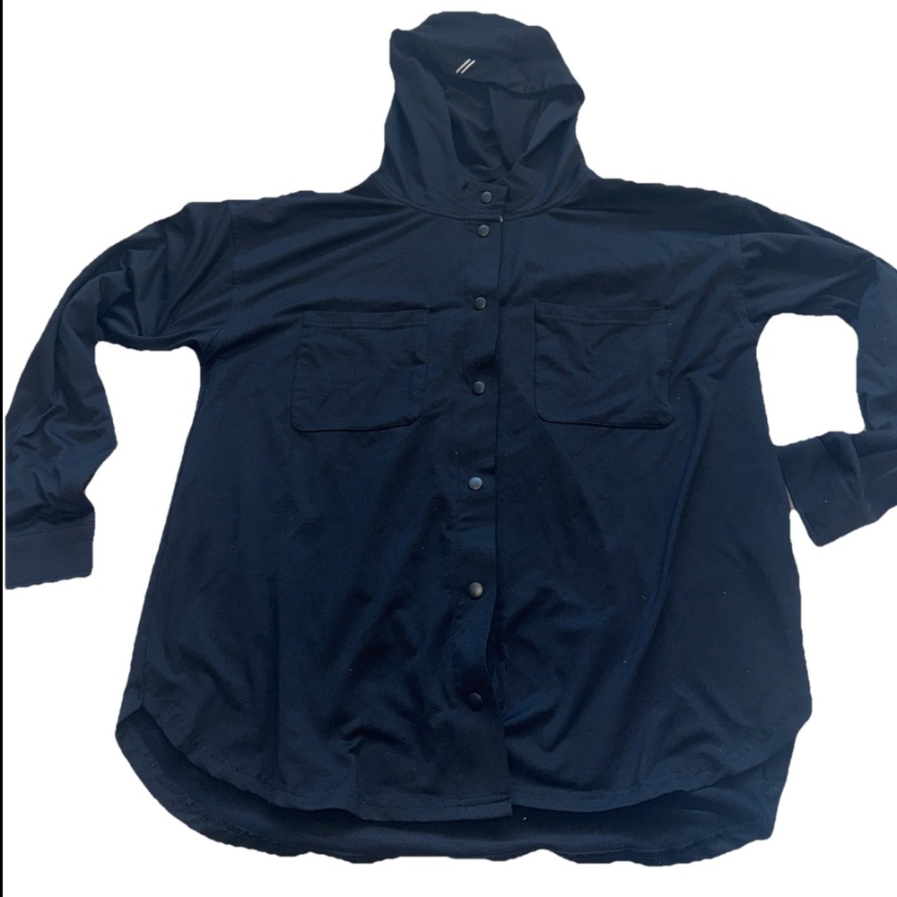 Black Button-Up Hoodie Longsleeve size Large Womens